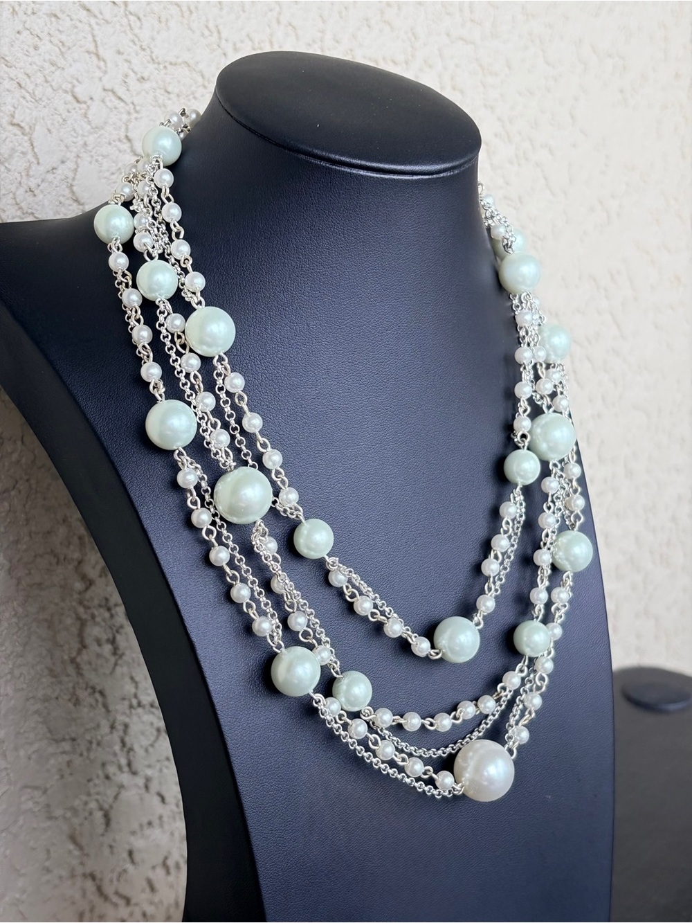 WHBM Luminous Multi-Strand Faux Pearl Section Necklace